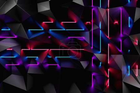 Photo for 3d illustration black  geometric pattern with neon colorful   light . Geometry  background, pattern - Royalty Free Image