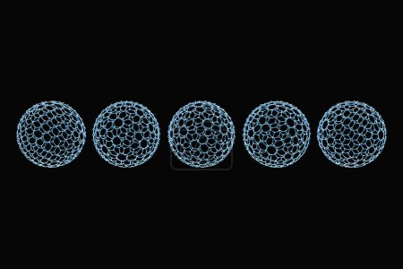 Foto de Abstract 3D Spheres of Neon Dots and Stripes. Global Network Connection. Abstract Globe Grid. Worldwide Communication Concept. - Imagen libre de derechos