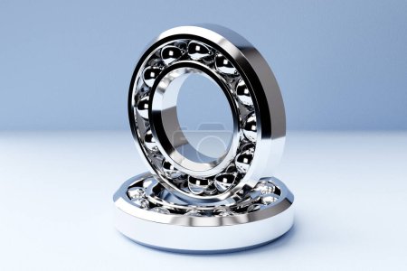 Photo for 3D illustration set of  roller bearing on blue background isolated. Metal  autotechnology background.  Part of the car - Royalty Free Image