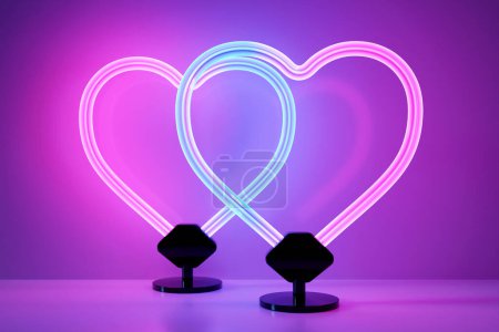 Téléchargez les photos : 3d illustration realistic isolated neon heart sign  for decoration and covering on wall background. - en image libre de droit