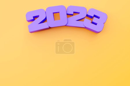 Foto de Inscripción de ilustración 3D 2023 sobre fondo amarillo. Cambiabilidad de años. Ilustración del símbolo del nuevo año. - Imagen libre de derechos