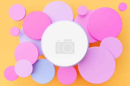 Photo for 3D illustration white  round frame  for text on a  colorful   background with many circles. - Royalty Free Image