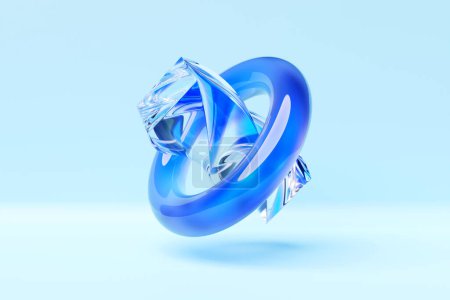 Photo for 3D illustration of a blue crystalline torus and a twisted cube. Simple geometric figure - Royalty Free Image