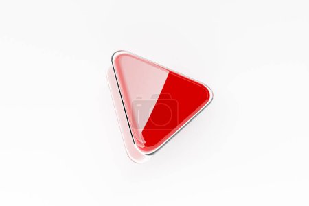 Foto de Ilustración 3D de primer plano. Triángulos redondeados rojos en fondo blanco aislado Formas geométricas simples - Imagen libre de derechos