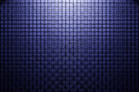 Téléchargez les photos : 3d illustration of metallic wall stripes under blue lights . Set of squares on monocrome background, pattern. Geometry  background, pattern - en image libre de droit