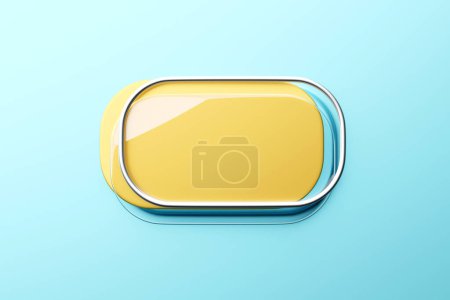 Téléchargez les photos : Illustration 3D d'un cadre lumineux jaune vif sur fond bleu isolé. Rectangle pour la conception - en image libre de droit