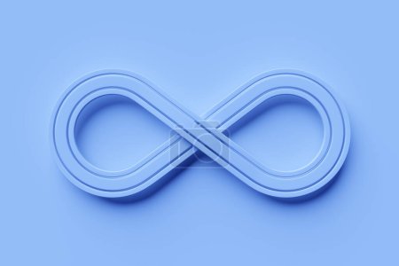 Foto de Blue infinity symbol template. 3d illustration of a realistic sign of eternity with colored stripes. Colorful wavy volumetric eight for logo, branding - Imagen libre de derechos