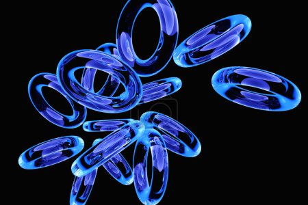 Photo for 3D illustration of a blue  transparent torus on black background. Fantastic cell.Simple geometric shapes - Royalty Free Image
