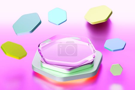 Photo for 3D illustration, colorful turquoise podium background. Award ceremony concept. Stage background. - Royalty Free Image