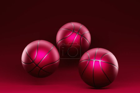 Photo for 3d illustration of classic  basketball balls with stripes on  magenta  isolated background - Royalty Free Image