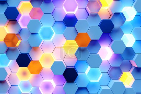Foto de 3d ilustración de un colorido panal de abeja monocromo panal para la miel. Patrón de formas geométricas hexagonales simples, fondo de mosaico. Concepto de panal de abeja, Colmena - Imagen libre de derechos