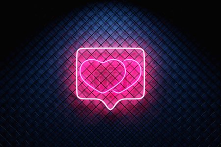 Téléchargez les photos : 3d illustration realistic isolated neon heart sign in  speech bubble for decoration and covering on wall background. - en image libre de droit