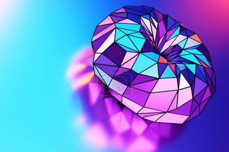 Téléchargez les photos : 3D rendant lumineux coloré rond fractal, tore, portail sur fond isolé monocrome rose - en image libre de droit