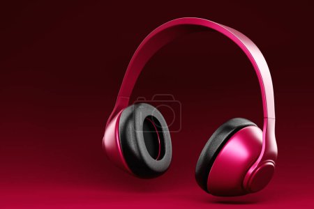 Téléchargez les photos : Magenta   classic wireless headphones isolated 3d rendering.  Headphone icon illustration. Audio technology. - en image libre de droit
