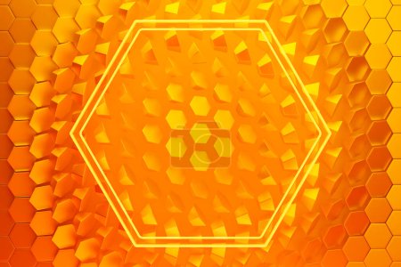Photo for 3d illustration of a yellow and orange  honeycomb monochrome honeycomb for honey. Pattern of simple geometric hexagonal shapes, mosaic background. Bee honeycomb concept, Beehive - Royalty Free Image