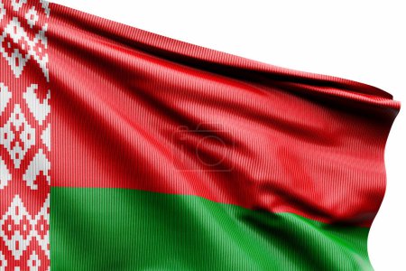 Foto de The national flag of Belarus from textiles  on pole, soft focus. 3D illustration - Imagen libre de derechos