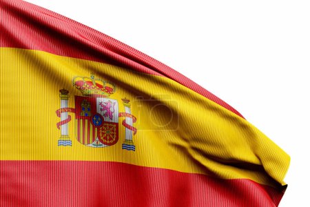 Le drapeau national de l'Espagne à partir de textiles sur le poteau, mise au point douce. Illustration 3D