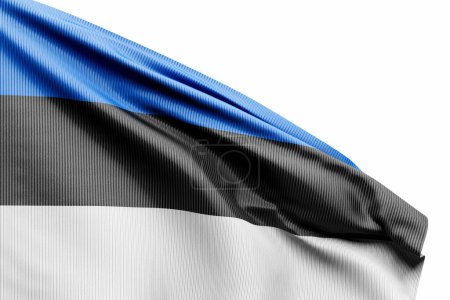 Téléchargez les photos : Le drapeau national de l'Estonie à partir de textiles sur le poteau, accent doux. Illustration 3D - en image libre de droit