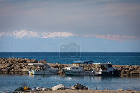 Photo for Side; Turkey  February 09 2023: white yacht drifting in the blue sea - Royalty Free Image