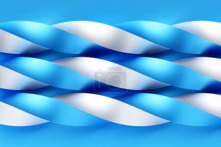 Foto de 3d ilustración de hilos retorcidos azules y blancos entrelazados en filas pares sobre un fondo azul - Imagen libre de derechos