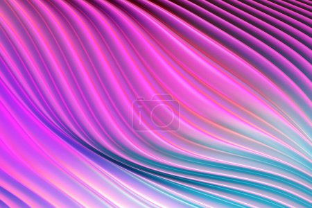 Téléchargez les photos : Illustration 3D d'une bande rose stéréo. Bandes géométriques semblables à des vagues. Modèle abstrait de lignes de croisement éclatantes - en image libre de droit