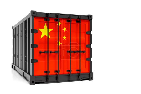 Téléchargez les photos : Le concept d'exportation-importation de la Chine, le transport de conteneurs et la livraison nationale de marchandises. Le conteneur de transport avec le drapeau national de la Chine, vue de face - en image libre de droit