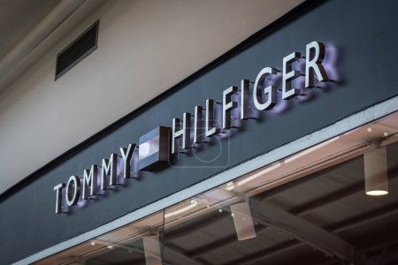 Photo for Antalya, Turkey - February  18, 2023:   Signboard of Tommy  Hilfiger store.Tommy  Hilfiger boutique in  Mall - Royalty Free Image