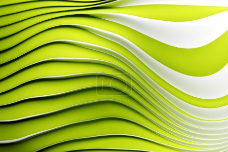 Téléchargez les photos : Illustration 3D d'une bande stéréo verte et blanche. Bandes géométriques semblables à des vagues. Modèle abstrait de lignes de croisement éclatantes - en image libre de droit