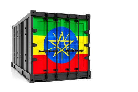 Photo for The concept of  Ethiopia export-import, container transporting and national delivery of goods. The transporting container with the national flag of Ethiopia, view front - Royalty Free Image