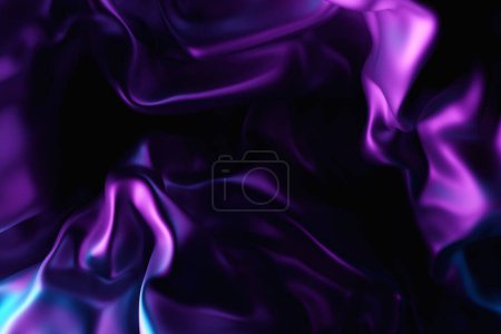 Téléchargez les photos : 3D illustration of the  purple  carbon fabric design element. Close up of the cloth material flying - en image libre de droit