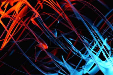 Foto de Ilustración 3D, patrón, naranja y azul un humo en el fondo aislado oscuro. Antecedentes del humo del vap - Imagen libre de derechos