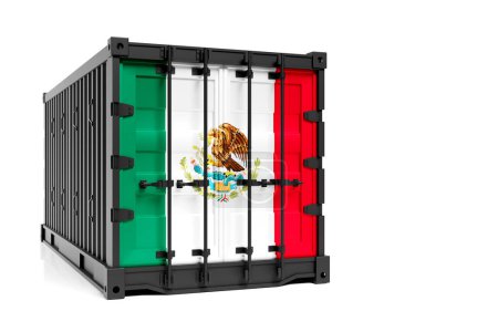 Photo for The concept of  Mexico  export-import, container transporting and national delivery of goods. 3D illustration  container with the national flag of Mexico , view front - Royalty Free Image