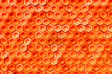 Foto de 3d ilustración de un panal de abeja naranja monocromo panal para la miel. Patrón de formas geométricas hexagonales simples, fondo de mosaico. Concepto de panal de abeja, Colmena - Imagen libre de derechos