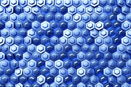 Photo for 3d illustration honeycomb mosaic. Realistic texture of geometric grid cells. Abstract blue wallpaper with hexagonal grid. - Royalty Free Image