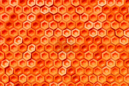 Photo for 3d illustration of a orange honeycomb monochrome honeycomb for honey. Pattern of simple geometric hexagonal shapes, mosaic background. Bee honeycomb concept, Beehive - Royalty Free Image