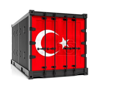 Téléchargez les photos : Le concept d'exportation-importation de la Turquie, le transport de conteneurs et la livraison nationale de marchandises. Conteneur d'illustration 3D avec le drapeau national de la Turquie, vue de face - en image libre de droit