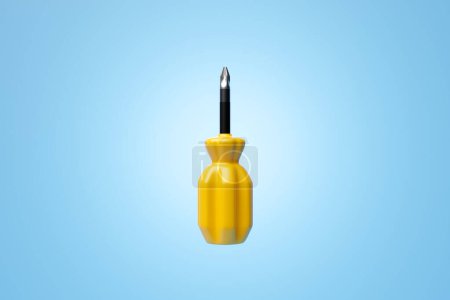 Photo for 3D illustration of a  yellow crosshead screwdriver hand tool isolated on a monocrome background. 3D render and illustration of repair and installation tool - Royalty Free Image