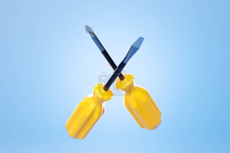 Photo for Cartoon Hand Tools , 3D Illustration. Yellow screwdriver, Fix and Repair Concept - Royalty Free Image
