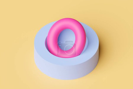 Foto de Ilustración 3D de un anillo rosa y azul, toro. Fantástica celda. formas geométricas simples - Imagen libre de derechos