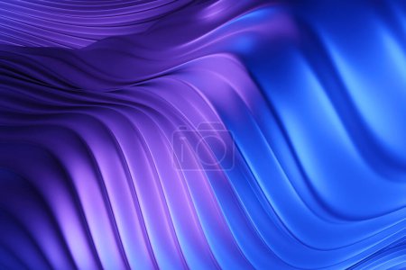 Téléchargez les photos : Illustration 3D d'une bande violette stéréo. Bandes géométriques semblables à des vagues. Modèle abstrait de lignes de croisement éclatantes - en image libre de droit