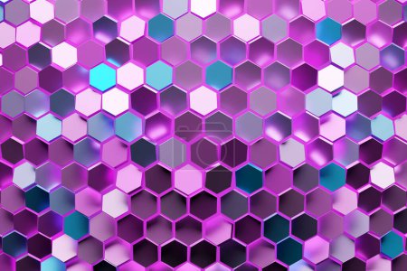Photo for 3d illustration of a   blue and pink honeycomb monochrome honeycomb for honey. Pattern of simple geometric hexagonal shapes, mosaic background. - Royalty Free Image