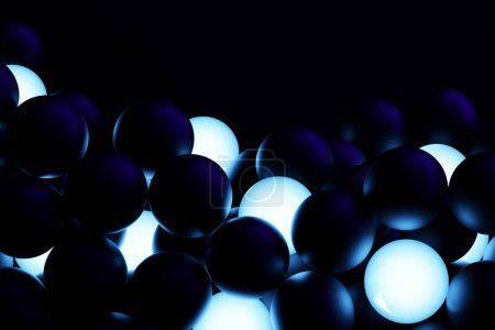Téléchargez les photos : Illustration 3D de boules bleues et noires. Ensemble de boules sur fond monocrome, motif. Fond géométrique - en image libre de droit