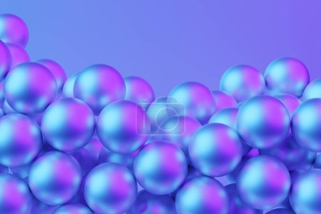 Photo for Abstract composition with a cluster of 3d spheres. Multicolored glossy bubbles, 3D illustration of balls. Trendy banner or poster design. Futuristic background - Royalty Free Image