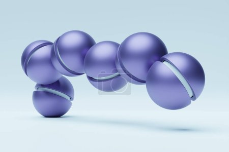 Téléchargez les photos : Illustration 3D d'une sphère violette sur fond bleu. Fond métabolique numérique du vol - en image libre de droit
