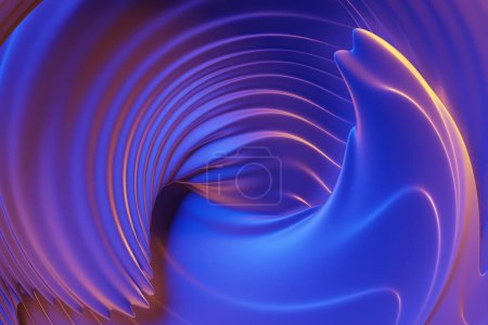 Téléchargez les photos : Illustration 3D rayures bleues et roses sous forme d'ondes, fond futuriste. - en image libre de droit