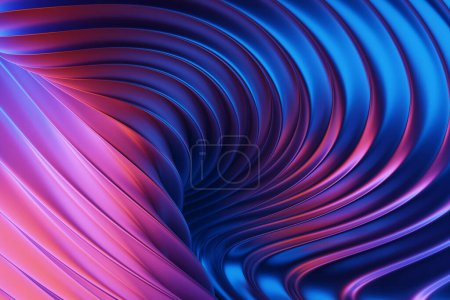 Photo for 3D illustration   blue and pink   stripes in the form of wave waves, futuristic background. - Royalty Free Image