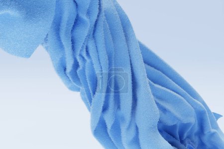 Téléchargez les photos : 3D illustration of the   blue carbon fabric design element. Close up of the cloth material flying - en image libre de droit