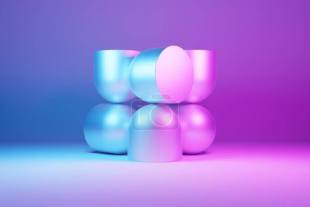 Foto de 3D illustration, neon illusion isometric abstract shapes colorful shapes intertwined - Imagen libre de derechos