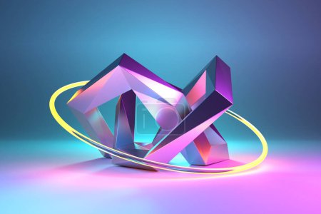 Photo for Abstract 3d design against colored background. Smooth shape 3d rendering under neon color - Royalty Free Image