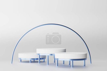 Téléchargez les photos : Cylindre 3D réaliste blanc podium piédestal. Plateforme géométrique de rendu abstrait. Présentation du produit. Scène minimale. - en image libre de droit